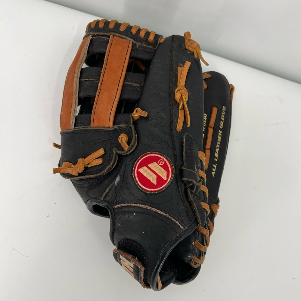 Worth WS120 Black Baseball Glove Right Hand Thrower RHT Mitt Rare Big Leather